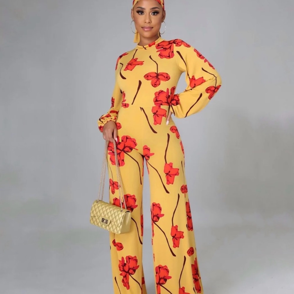 Floral Yellow and Red Jumpsuit